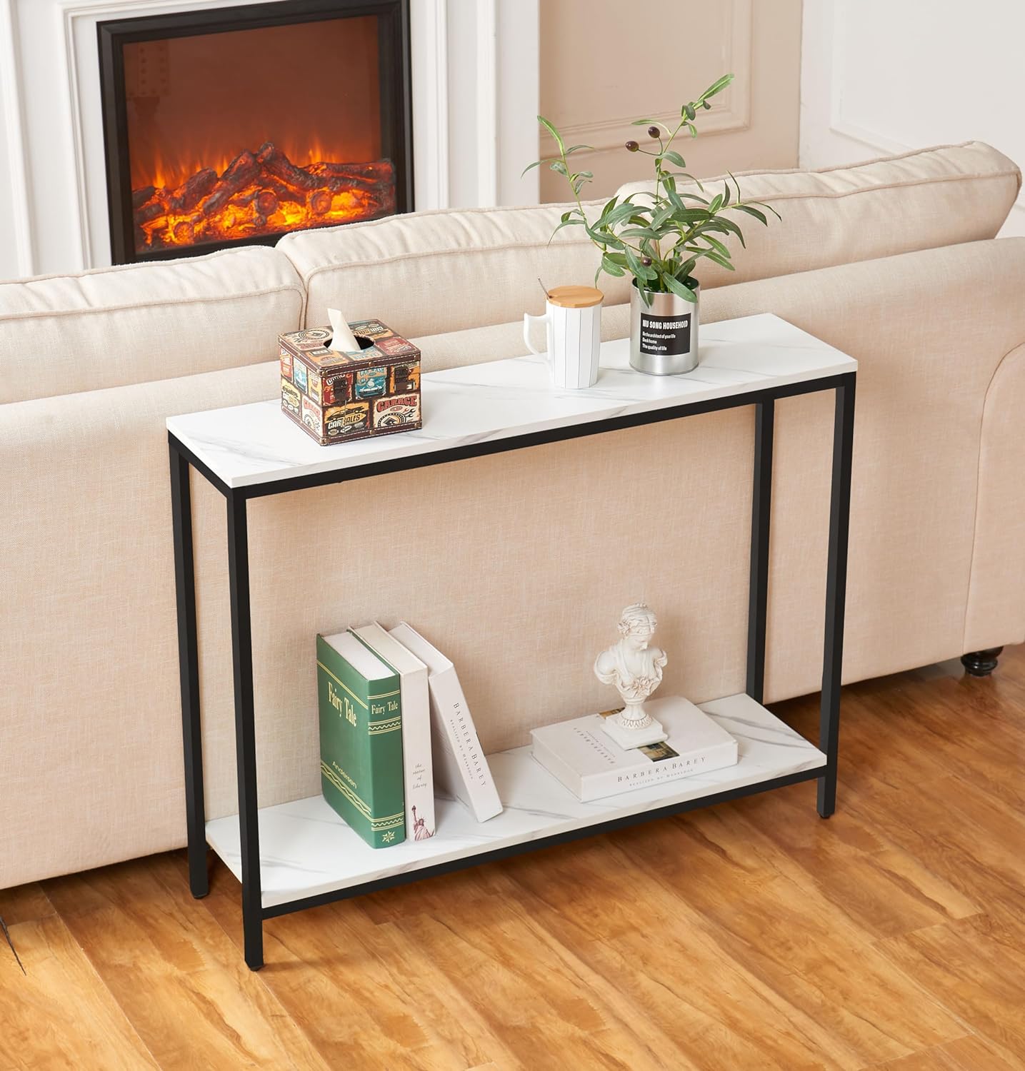 Elegant Faux Marble Console Table for Entryway and Living Room