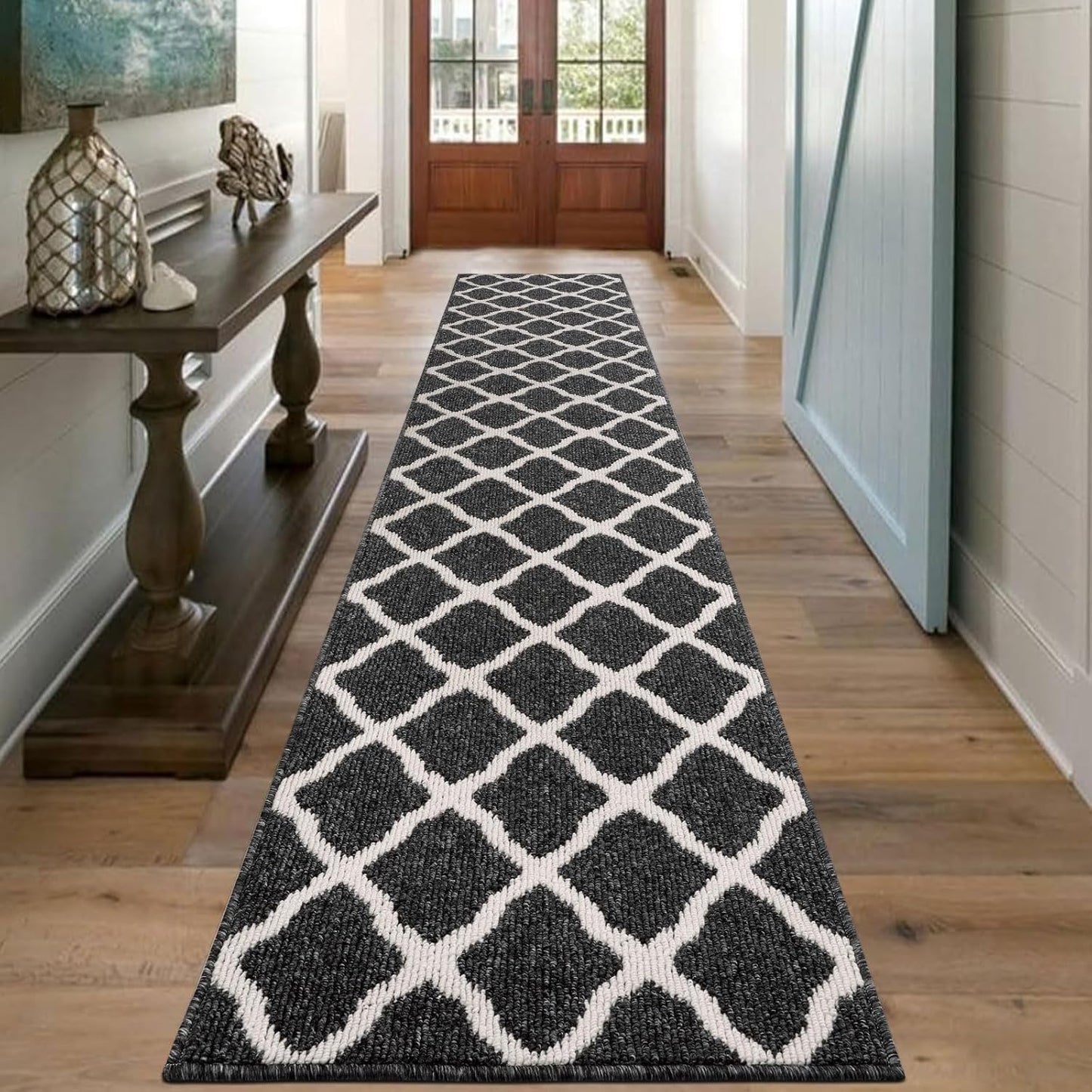 SHACOS Black Runner Rug 2x10 ft Non Slip Waterproof Entryway