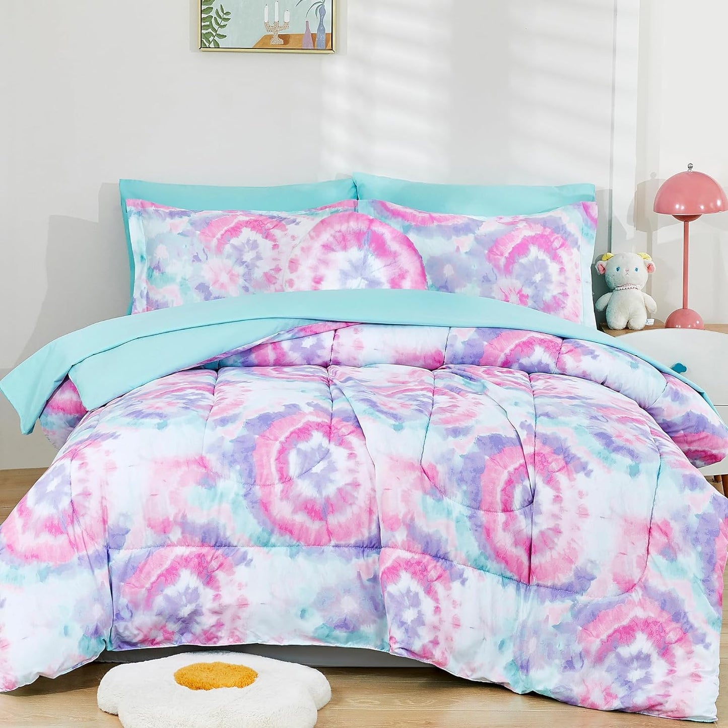 Mooreeke Tie Dye Kids Comforter Bed Set Full Size for Girls