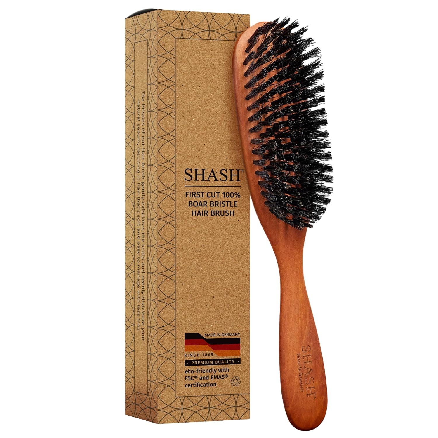SHASH Classic German Boar Bristle Hair Brush for All Hair Types