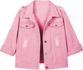 Women Retro 3/4 Sleeve Short Denim Jacket Light Blue - Timeless Style