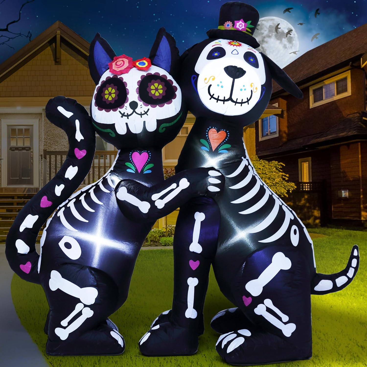 6 FT Halloween Inflatables Skeleton Black Cat and Dog Decor
