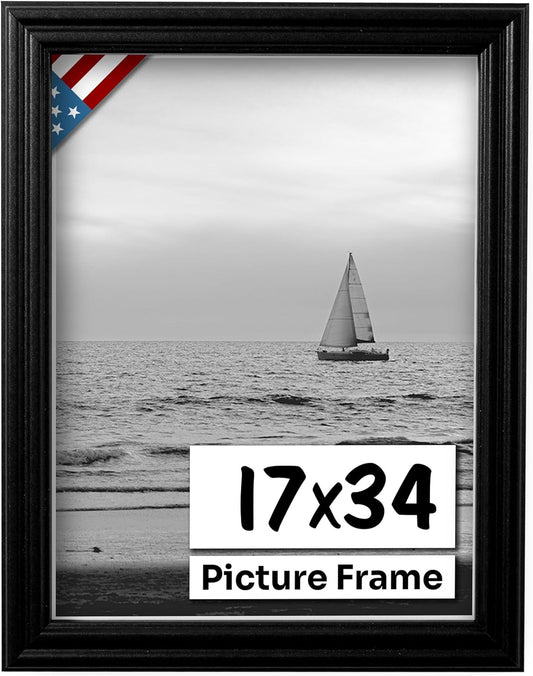 Black 17x34 Picture Frame with UV-Blocking Plexiglass for Art