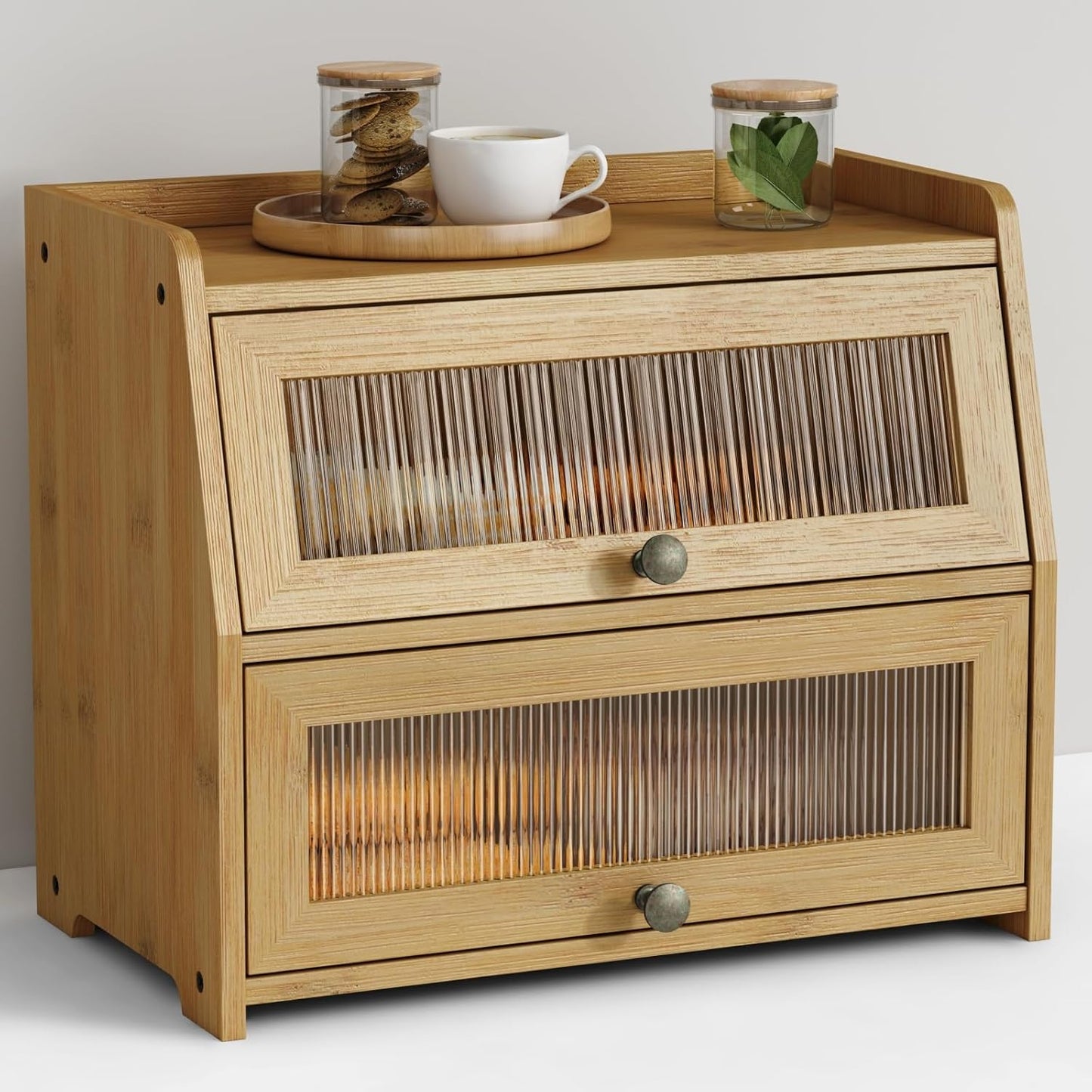 Large Bamboo Bread Box for Kitchen Countertop Storage Solution