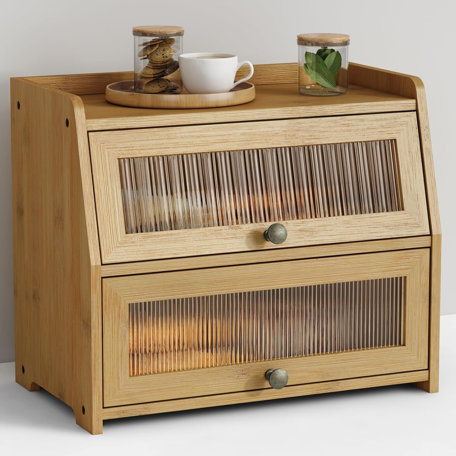 Large Bamboo Bread Box for Kitchen Countertop Storage Solution