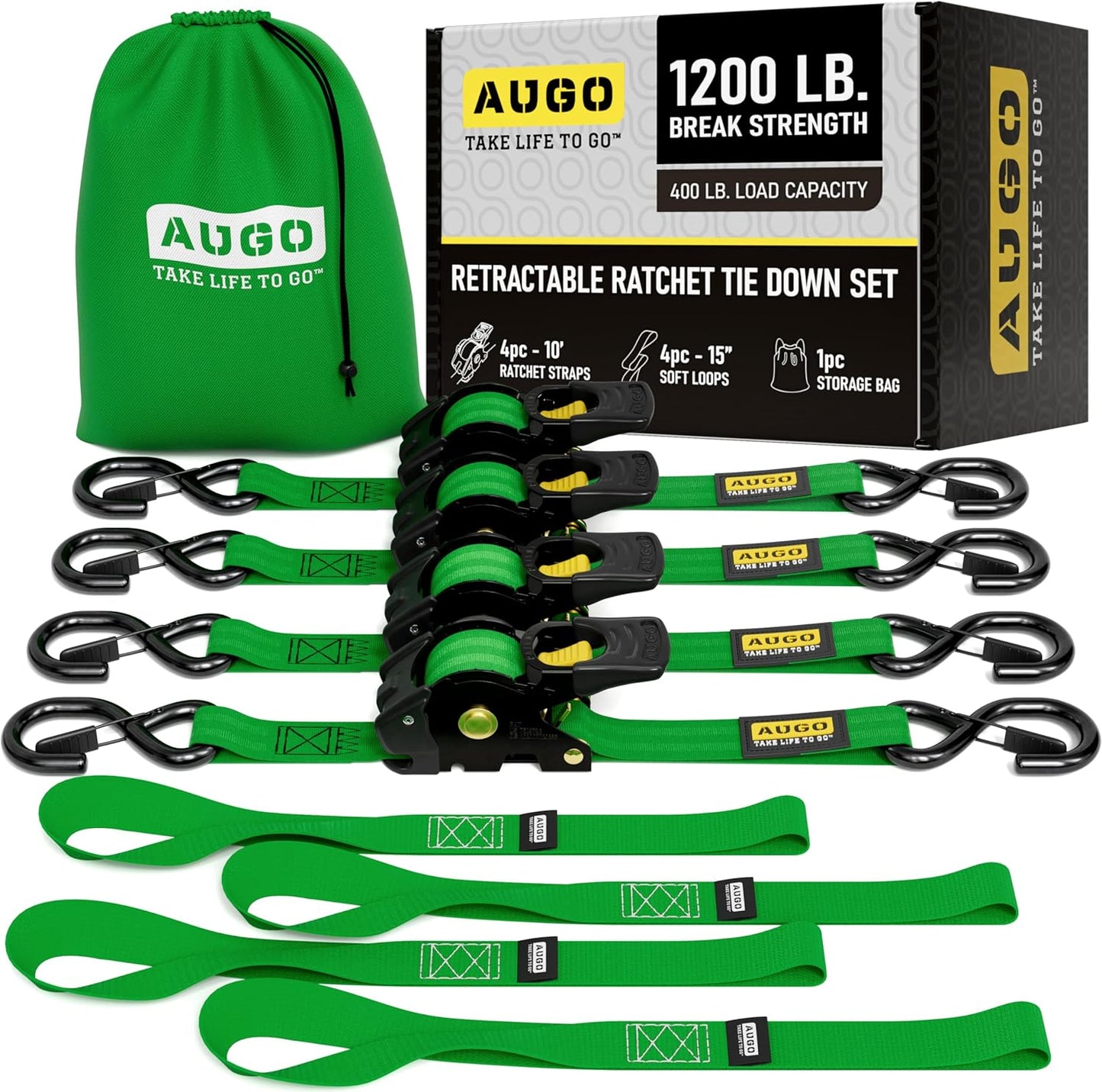 AUGO Retractable Ratchet Straps for Heavy Duty Cargo Securement