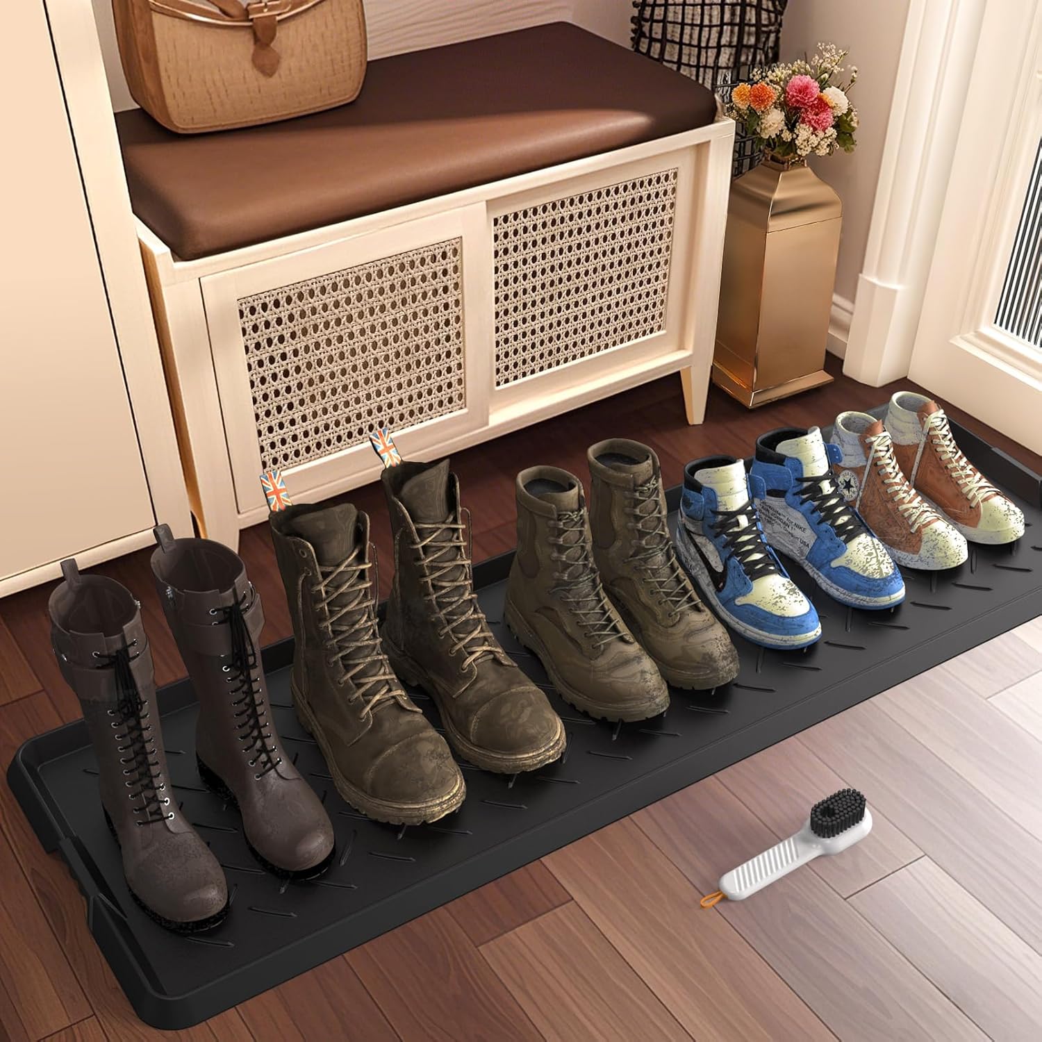 Extra Large Heavy Duty Boot Mat for Entryway with Brush