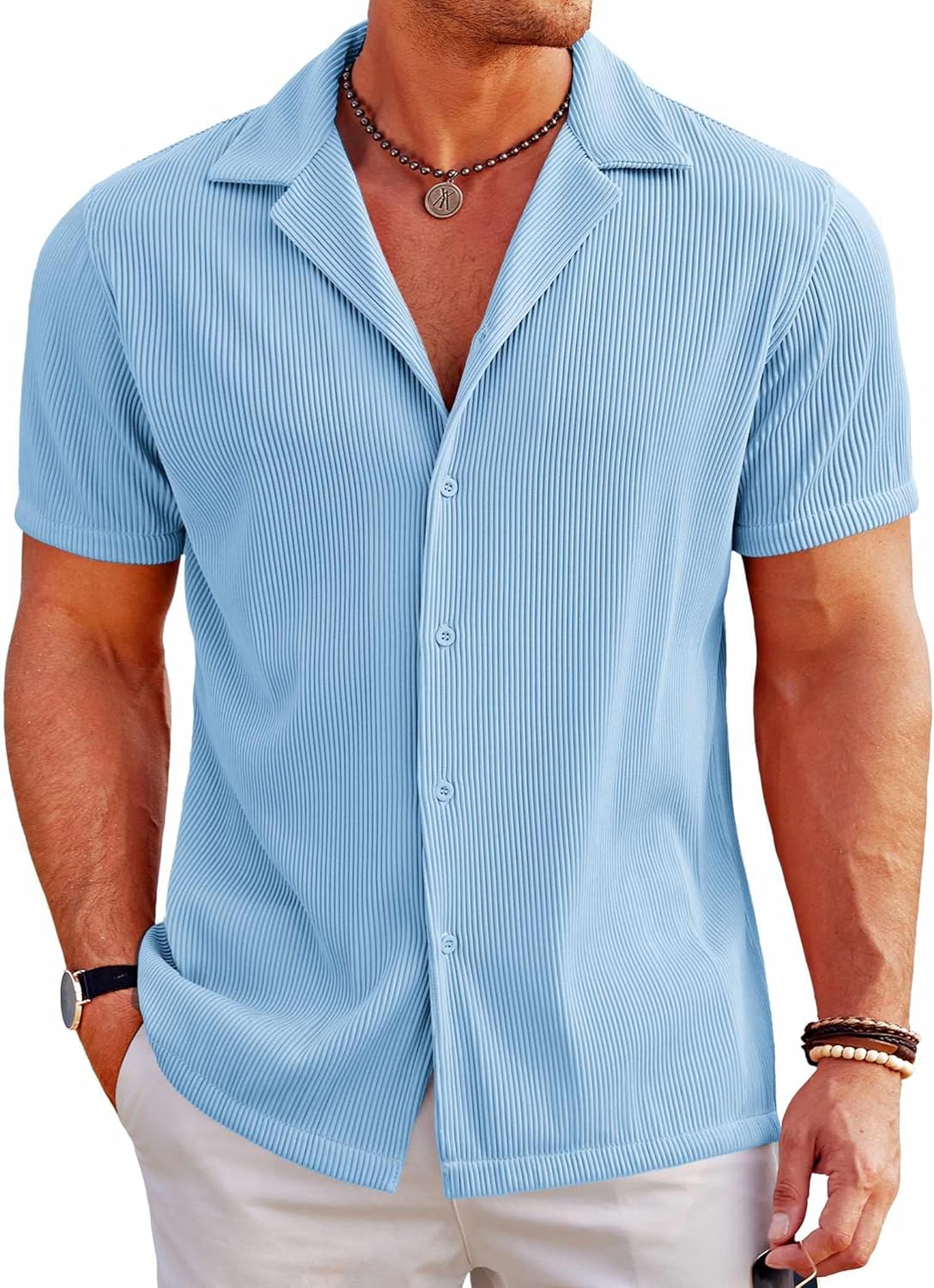 COOFANDY Men's Casual Button Down Short Sleeve Beach Shirts