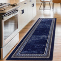 Bordered Modern Runner Rug 2x7 - Low Profile Non-Slip Runner