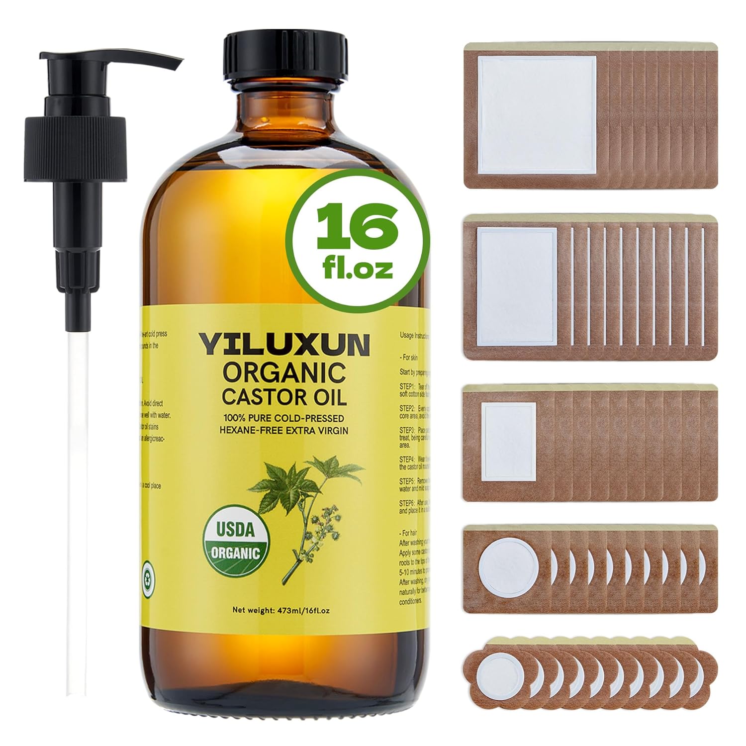 50Pcs Castor Oil Pack Wrap with Organic Cold Pressed Oil