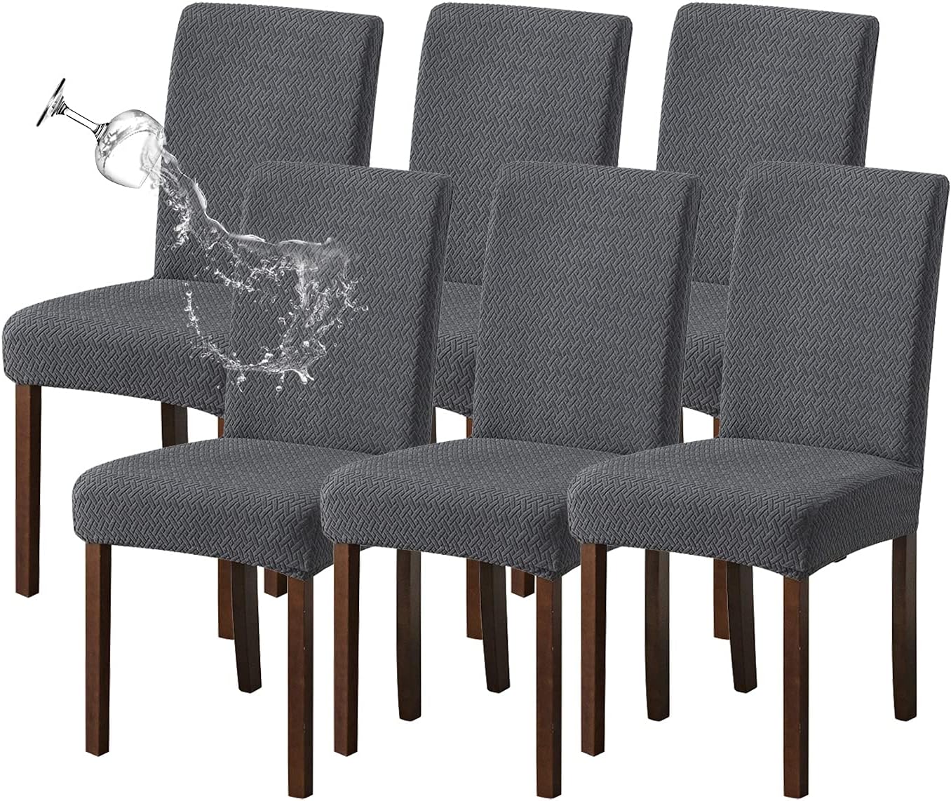 Genina Waterproof Chair Covers for Dining Room - 6 Pack Dark Gray