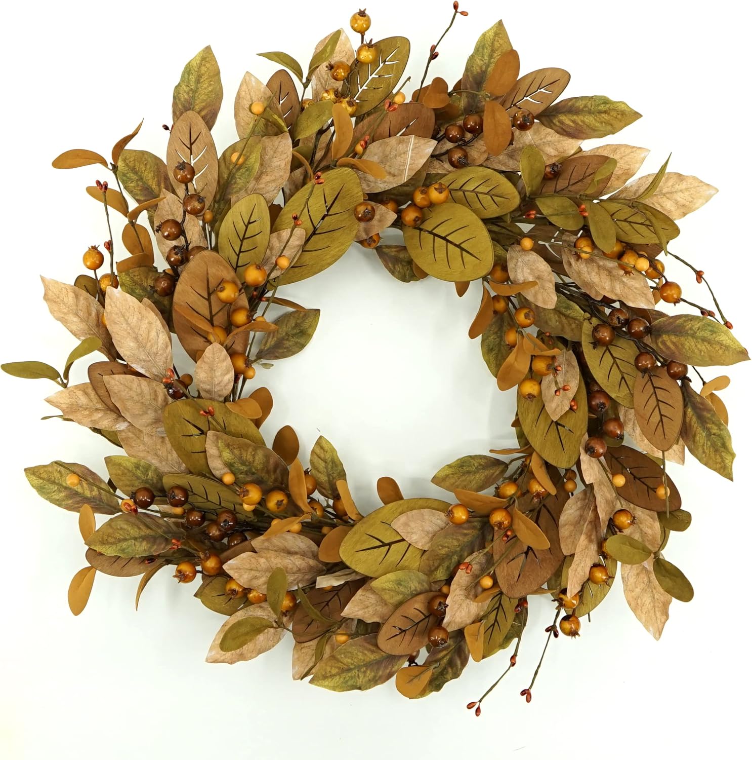20 Fall Wreath with Brown Magnolia Leaves for Autumn Decor