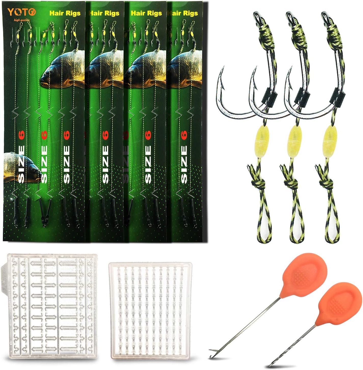 24Pcs YOTO Carp Fishing Hair Rigs - High Carbon Steel Hooks