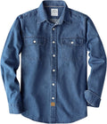 Mens Denim Button Down Shirt Long Sleeve Cotton - Two Pocket Work