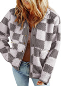 SHEWIN Jackets For Women Casual Sherpa Plaid Fall Jacket