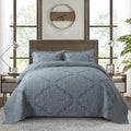 NEWLAKE Reversible Quilt Bedspread Embroidered Microfiber Coverlet Set