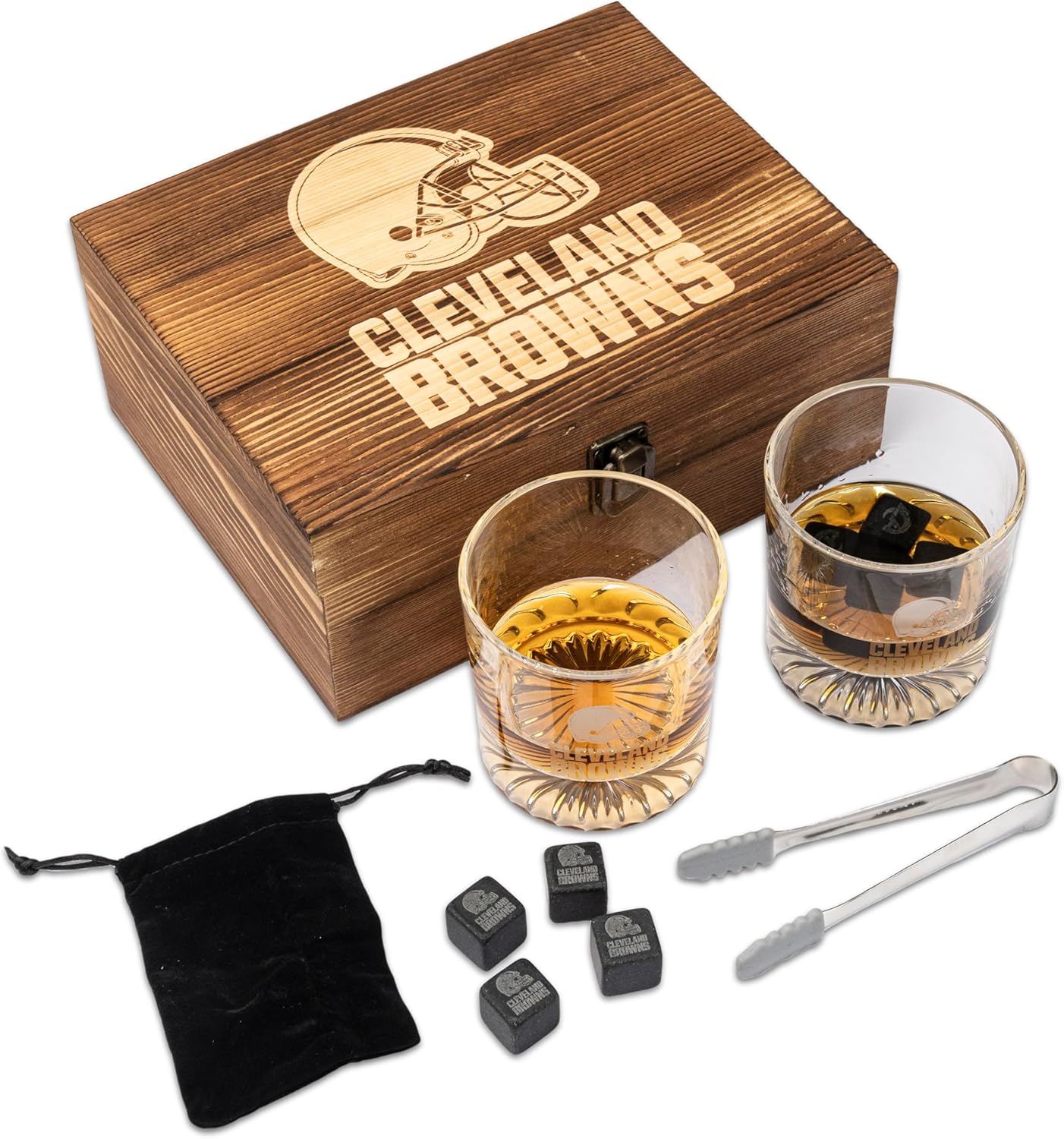 Cleveland Browns NFL Wood Boxed Drinkware Set with Glasses