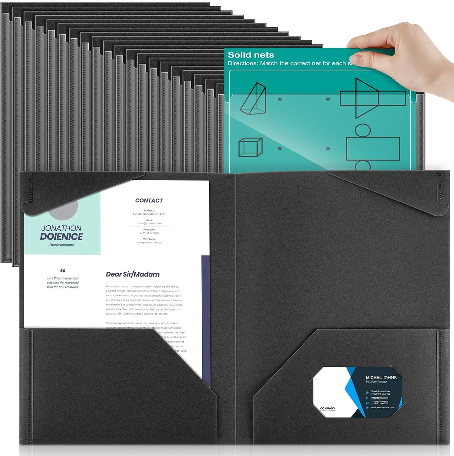 Henoyso 60 Pcs Plastic Folders with Clear Front Pockets