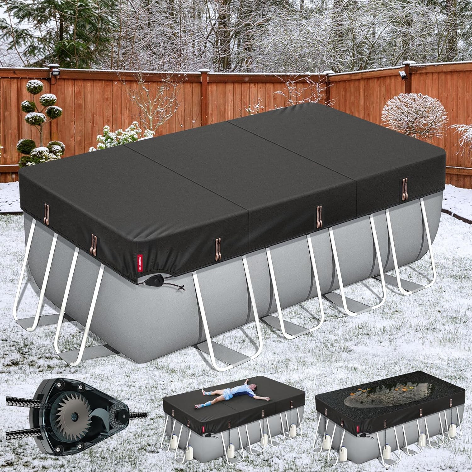 QH.HOME Winter Rectangular Pool Cover for 9x18 Ft Pools