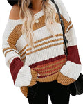 ZESICA Women's Fall Long Sleeve Striped Color Block Sweater