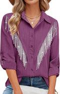 MYMORE Womens Sparkly Fringe Button Down Shirt - Western (Style MNL7)