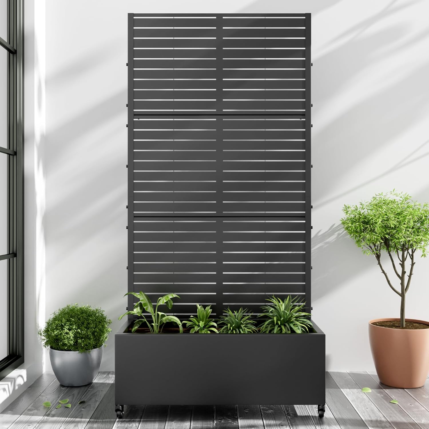 Casaphoria Metal Raised Garden Bed with Trellis and Wheels