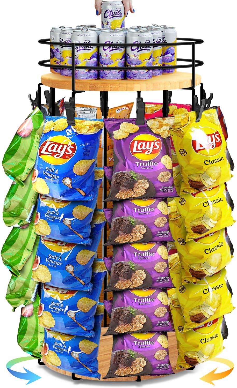 Chip Rack Display Stand with 5 Tiers and 40 Clips for Snacks