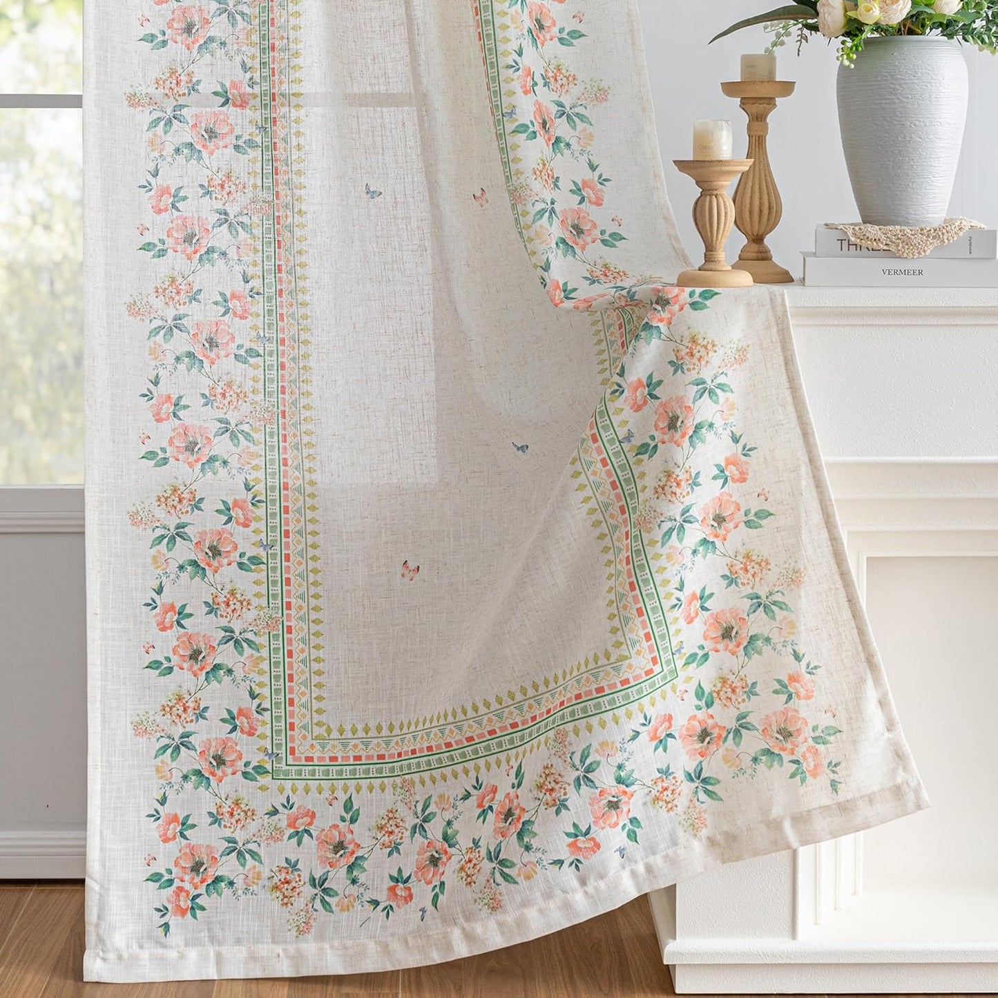 Boho Floral Curtains with Butterfly Design for Living Room