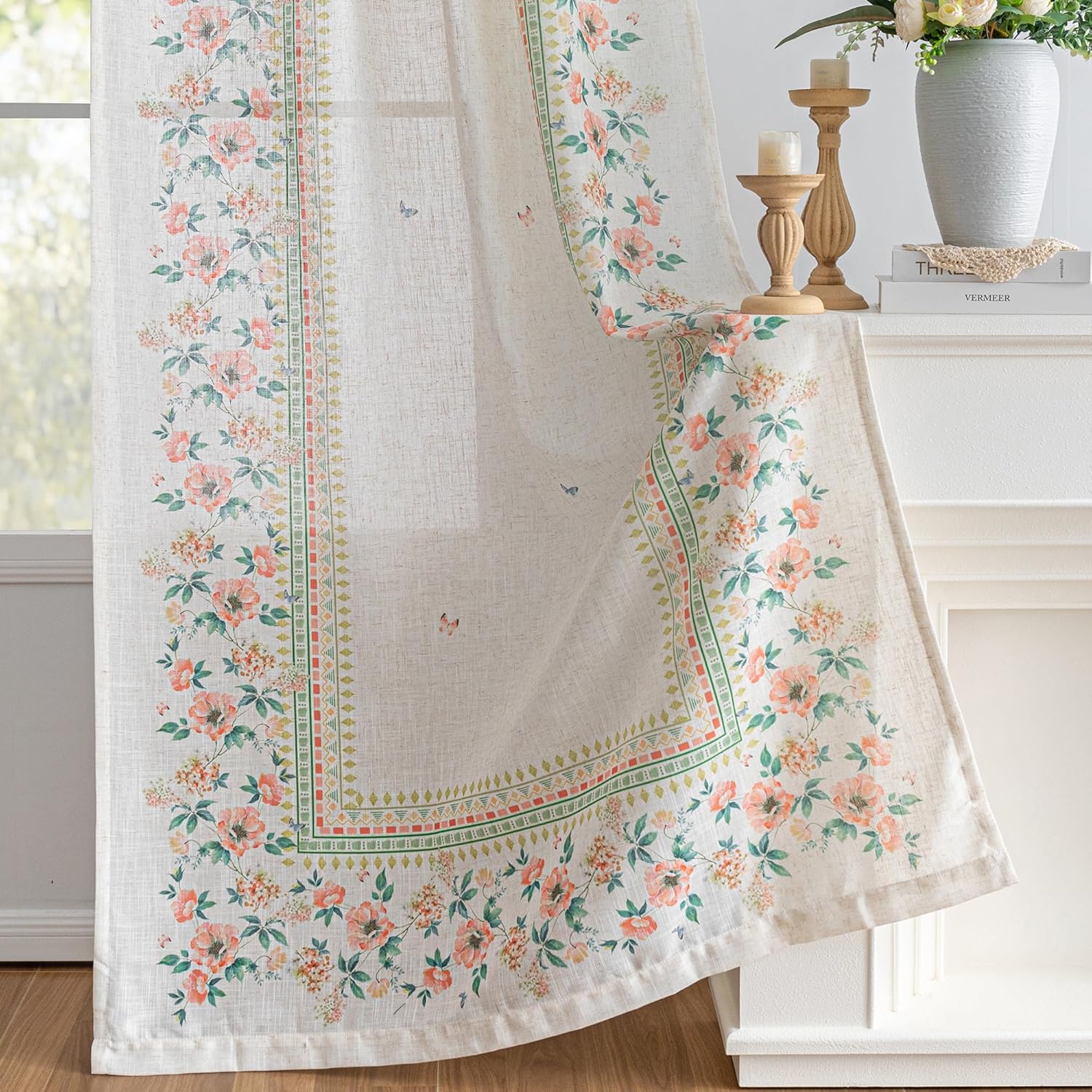 Boho Floral Curtains with Butterfly Design for Living Room