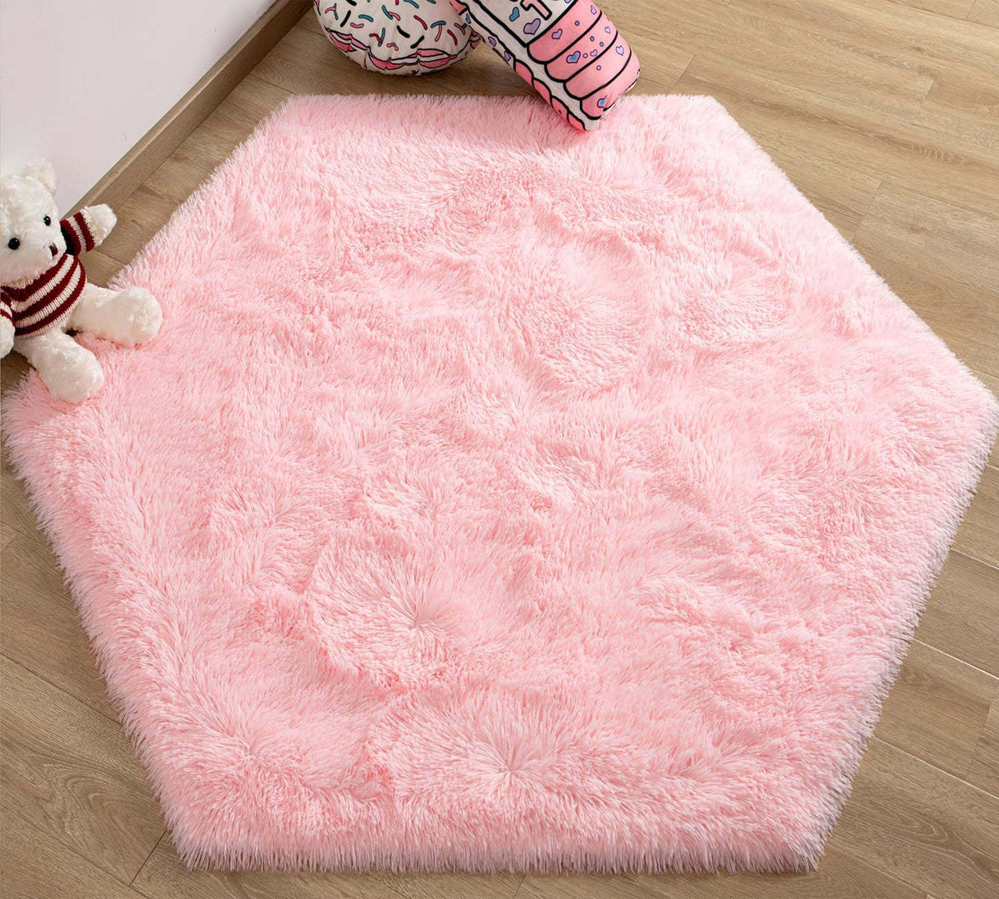 EVOIONOS Pink Fuzzy Rug for Princess Tent, 4x4.6 Ft