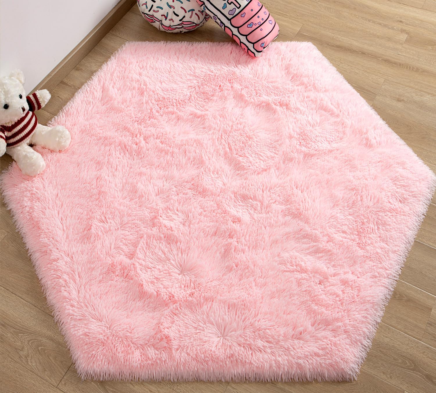 EVOIONOS Pink Fuzzy Rug for Princess Tent, 4x4.6 Ft