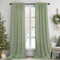 Light Sage Curtains 90 in Panels - Semi Sheer Linen Blend