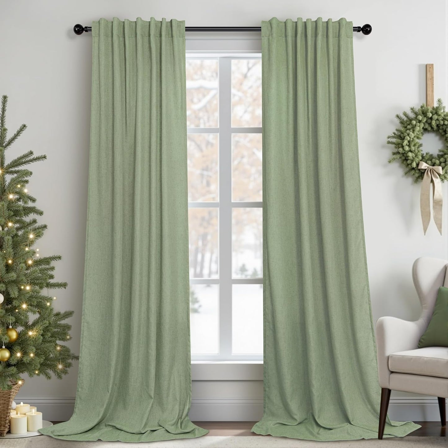 Light Sage Curtains 90 Inches Long for Living Room Decor
