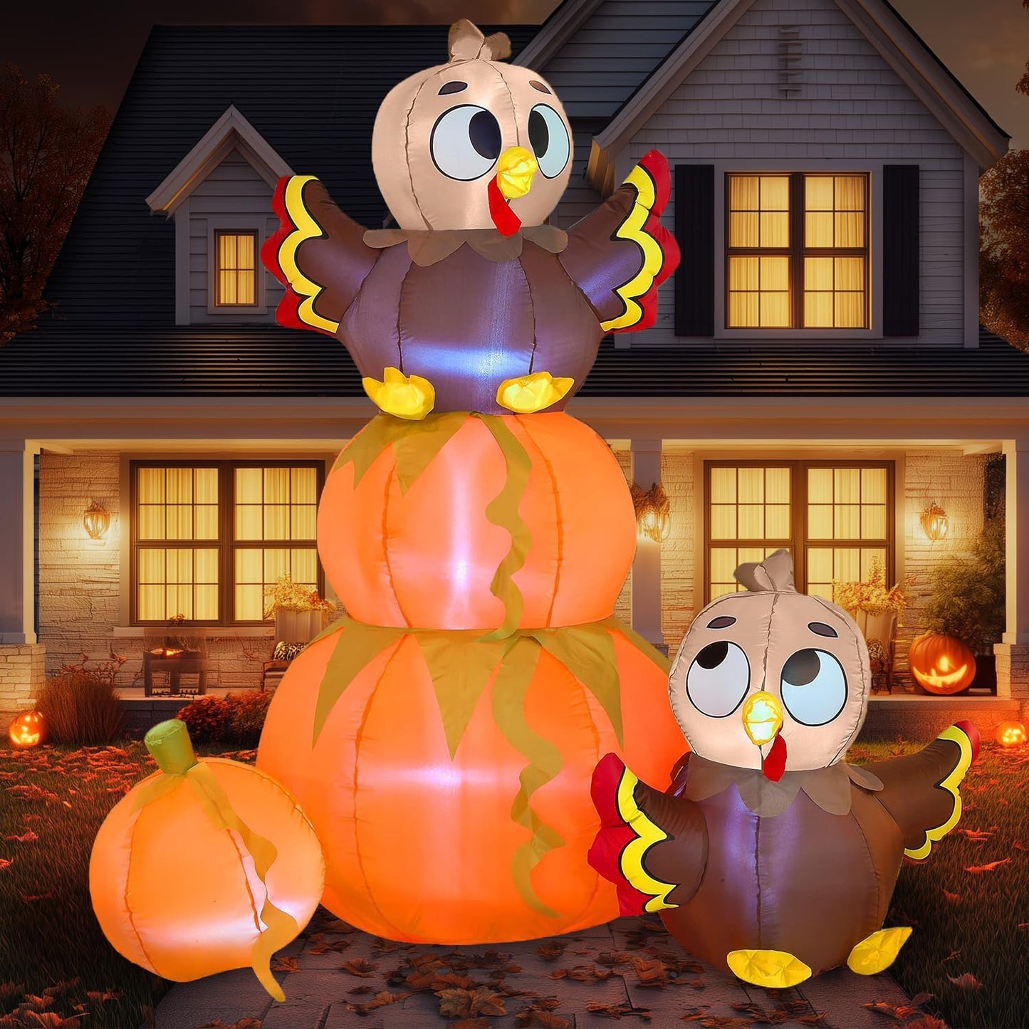 6 FT Thanksgiving Inflatable Stacking Pumpkin Turkey for Yard