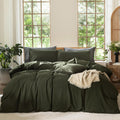 MooMee Bedding Duvet Cover Set Solid Olive Green - Oversized King