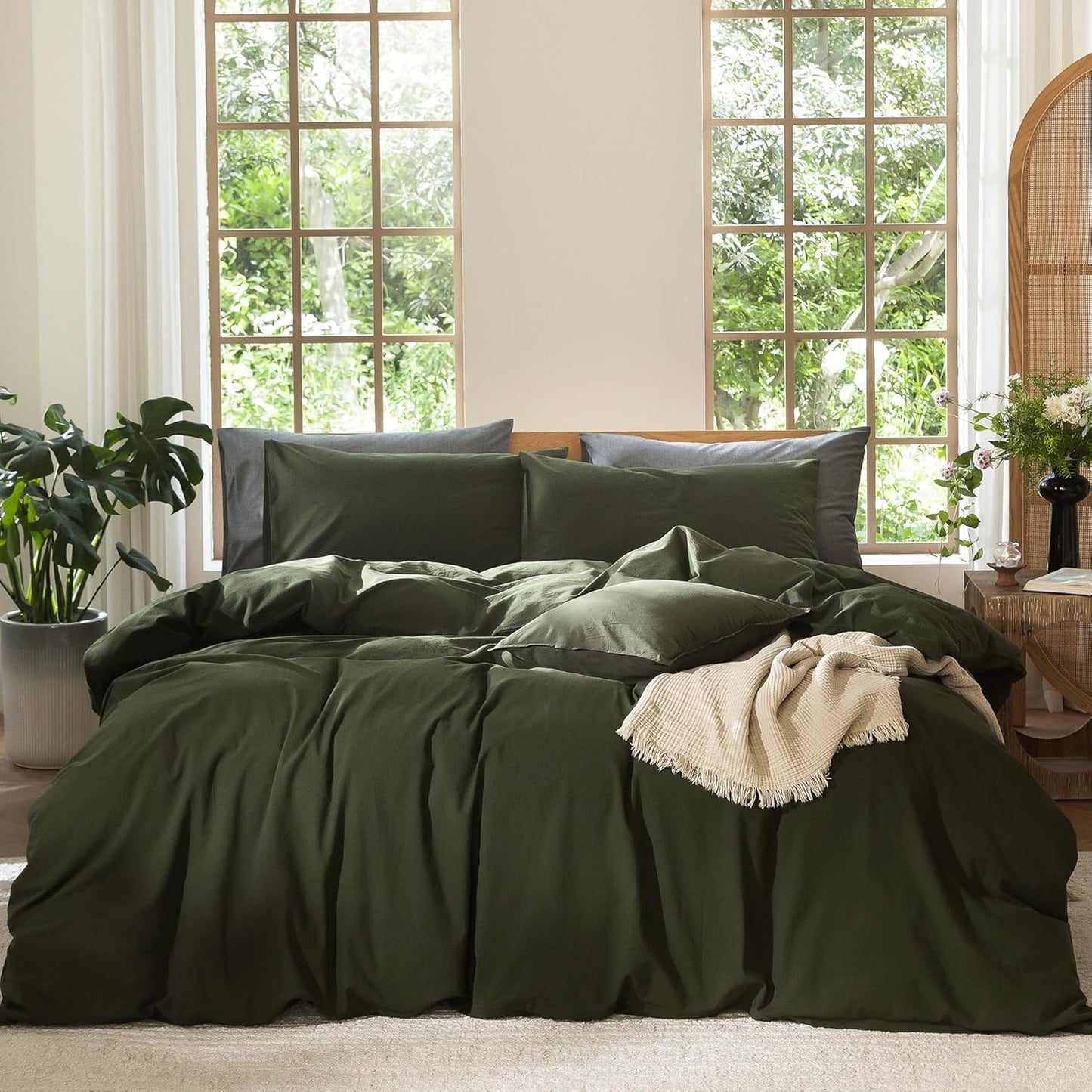 MooMee Bedding Duvet Cover Set in Olive Green for Comfort