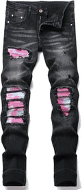 Men's Ripped Patch Elastic Jeans Fashion Slim Fit Regular (Style NLNS)