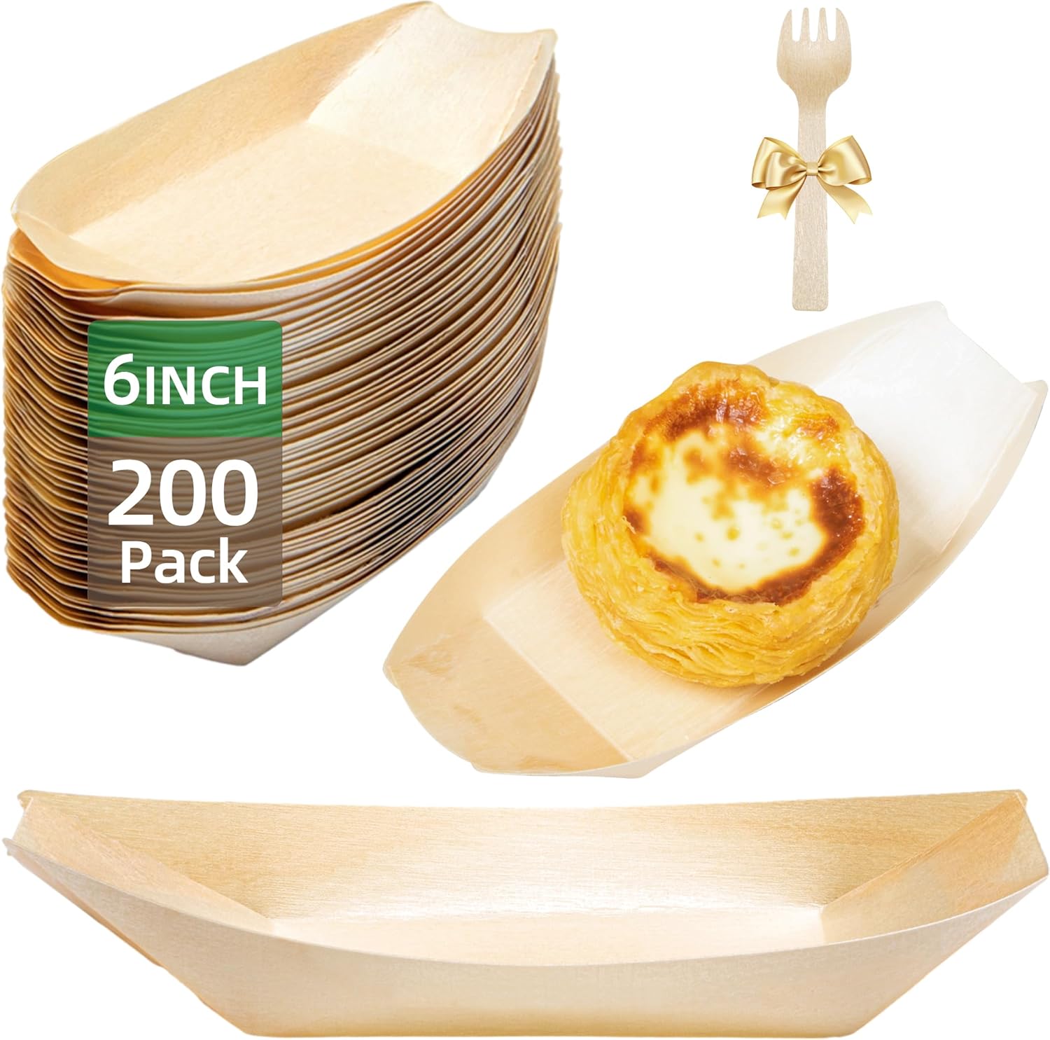 200-Pack Wooden Disposable Plates for Parties and Weddings