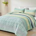 Boho Quilt Set King Sage Green Striped Patchwork - Lightweight Comfort