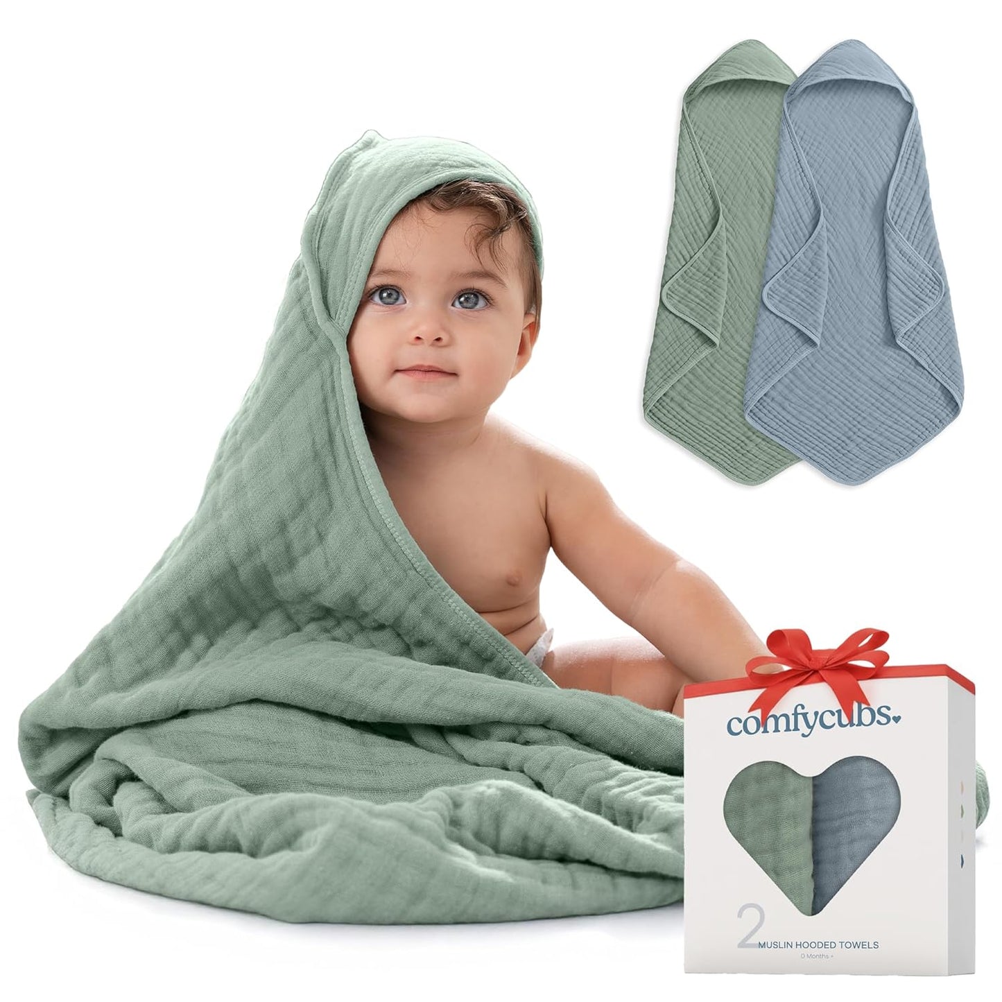 Comfy Cubs Hooded Baby Towel 2-Pack - Soft & Absorbent Design