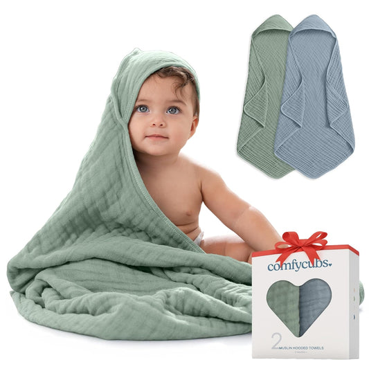Comfy Cubs Hooded Baby Towel 2-Pack - Soft & Absorbent Design