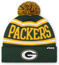 FOCO NFL Team Logo Stripe Pom Beanie Hat - Warm, Authentic Fan Gear