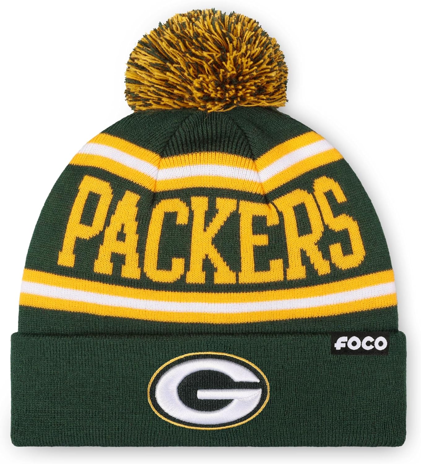 FOCO NFL Team Logo Stripe Pom Beanie Hat for Ultimate Comfort