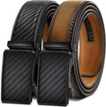 Men Ratchet Leather Belt 2 Pack - Cut to Fit, Easy Click Slide