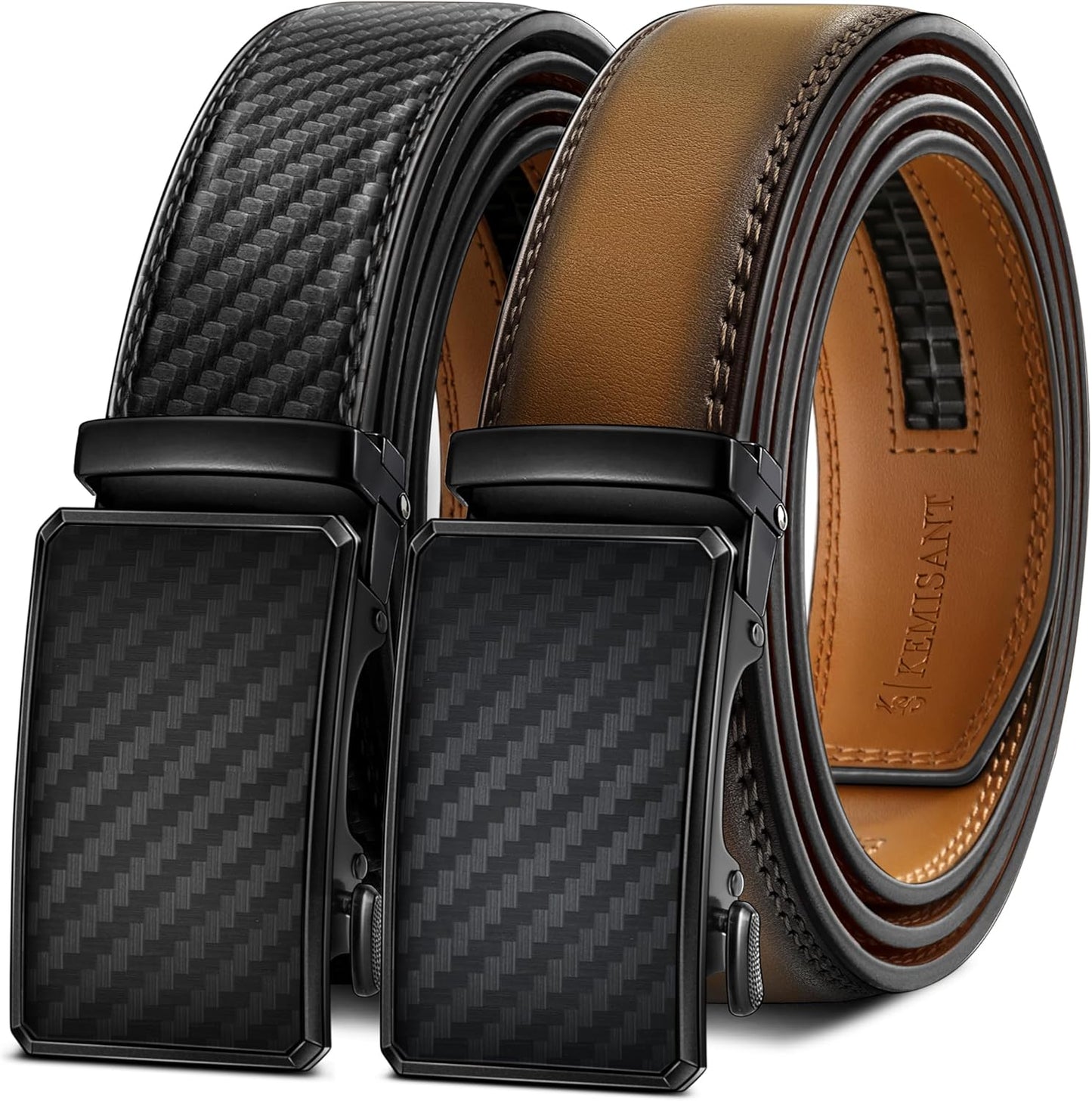 KEMISANT Men Belt 2 Pack - Customizable Leather Ratchet Belts