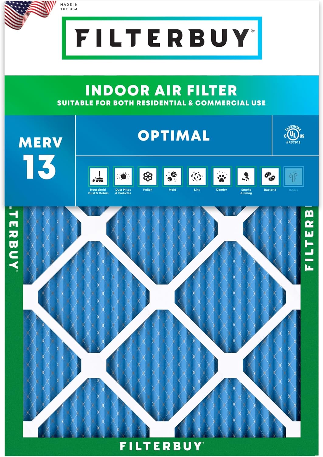 Filterbuy 19x20x1 Air Filter MERV 13 for Smoke & Allergy Defense