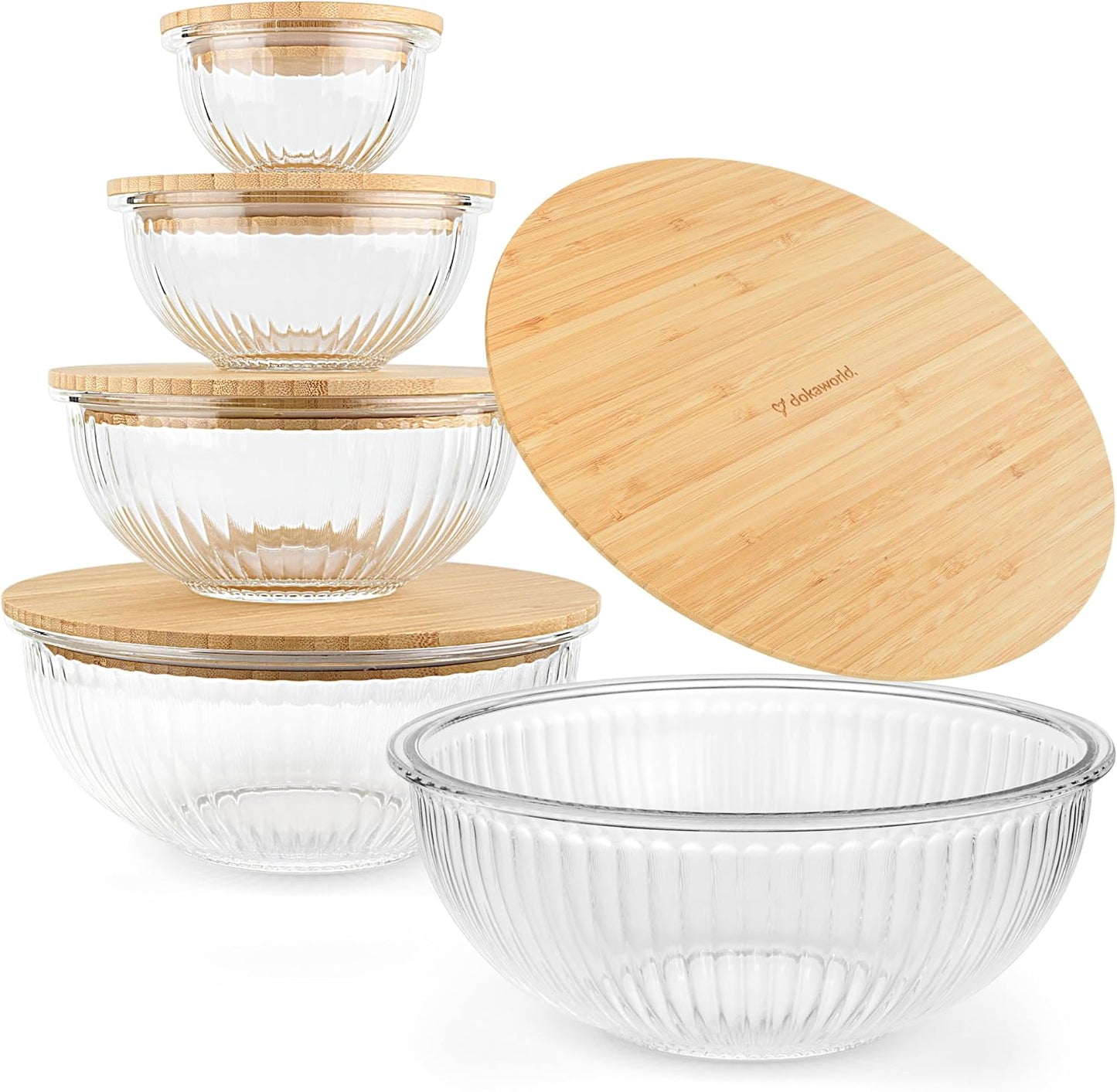 Stackable Space-Saving Set of 5 Nesting Glass Bowls for Kitchen