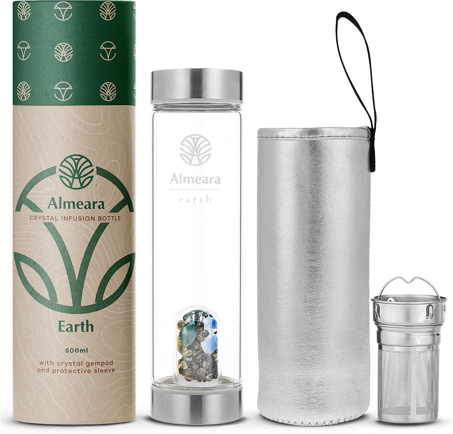 Almeara Crystal Water Bottle with Gemstones for Healing Energy