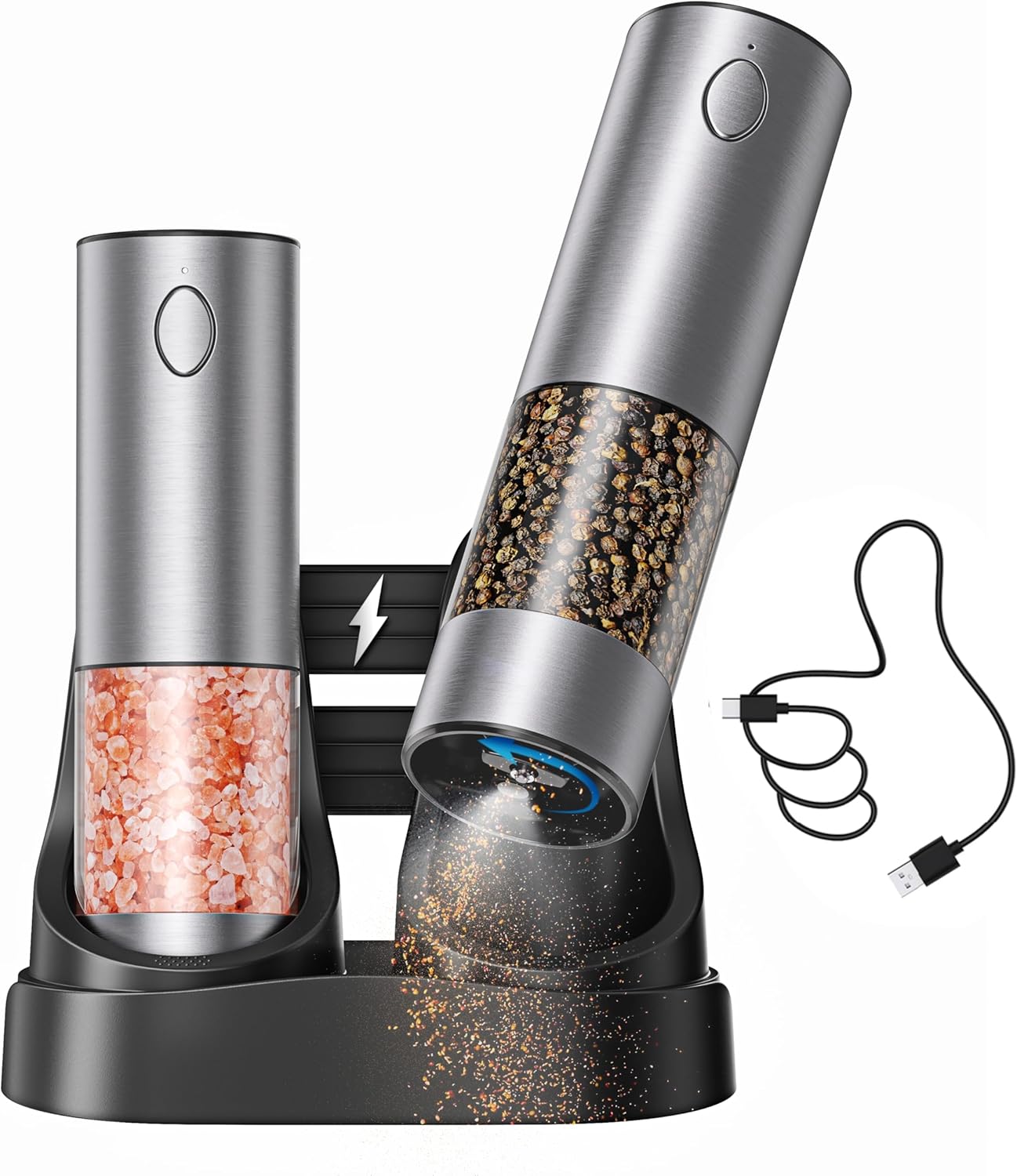 Automatic Salt and Pepper Grinder Set with USB-C Charging Base