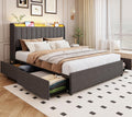 Full Size Gray Bed Frame with 4 Drawers and LED Lights - Charging